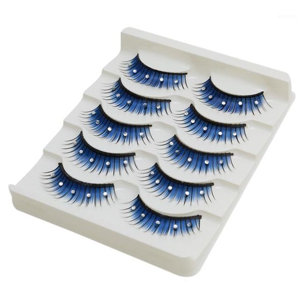 

five pairs false eyelashes stage model blue delicate charming fashion diamond