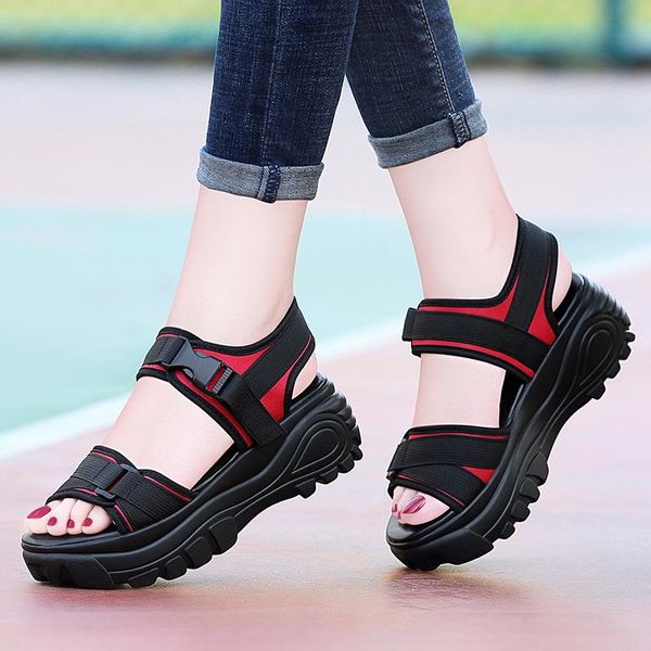 

sandal for women's summer thick sole with raised wedge casual roman beach sandals 34-40, Black