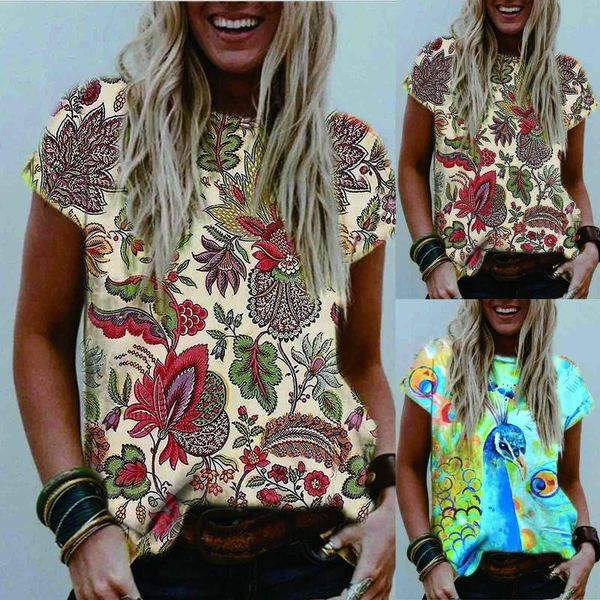 

summer t shirts fashion casual short sleeve printed o-neck blouse loose t-shirt ladies ropa de mujer 2021 women's, White