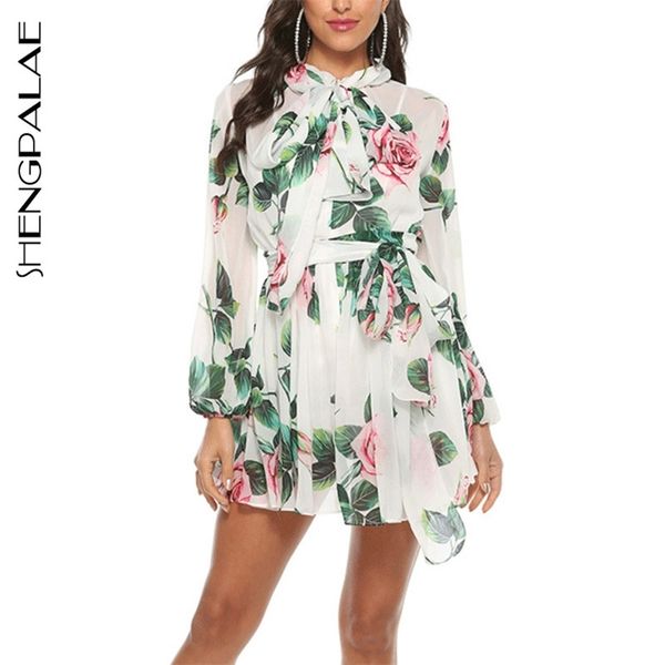 

summer women vintage loose high waist slim was thin elegant printed bow tie dress female fashion za4303 210427, Black;gray