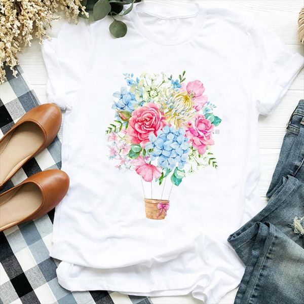 

and women lady 90s floral mens t shirts balloon kawaii cartoon cute print tee womens female shirt clothes graphic, White;black