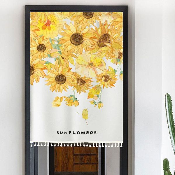 

curtain & drapes nordic sunflower painting short kitchen with tassels one piece hook and loop doorway hanging home decor