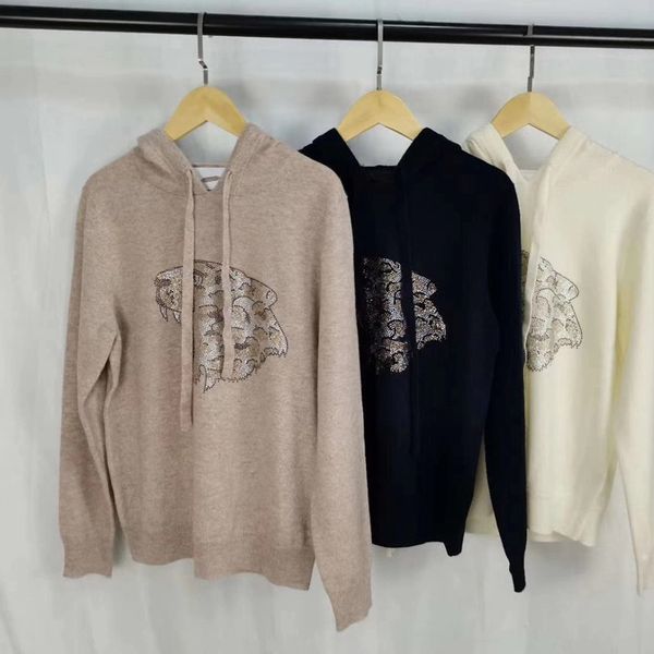 

sweater 2021 autumn and winter fashion hooded rhinestone cashmere cardigan with ziper mqm4, White;black