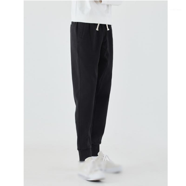 

men's spring autumn korean trend solid color elastic waist loose fashion male comfortable drawstring casual trousers pants, Black