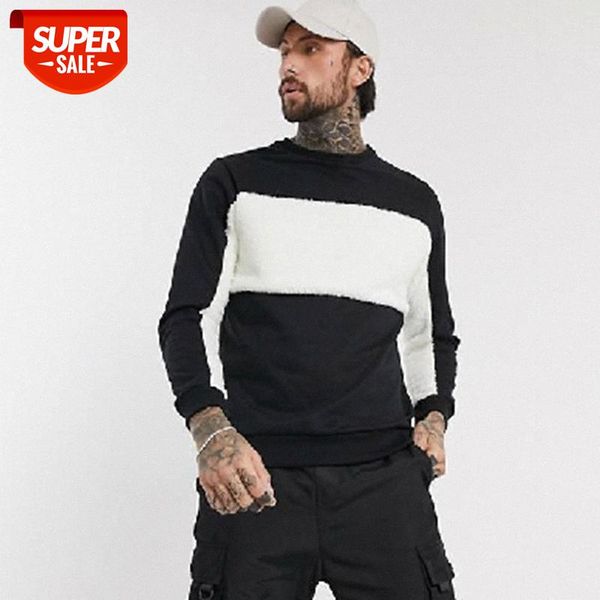 

hoodies european and american fashion brand autumn men's t-shirt sweater black white stitching long-sleeved shirt