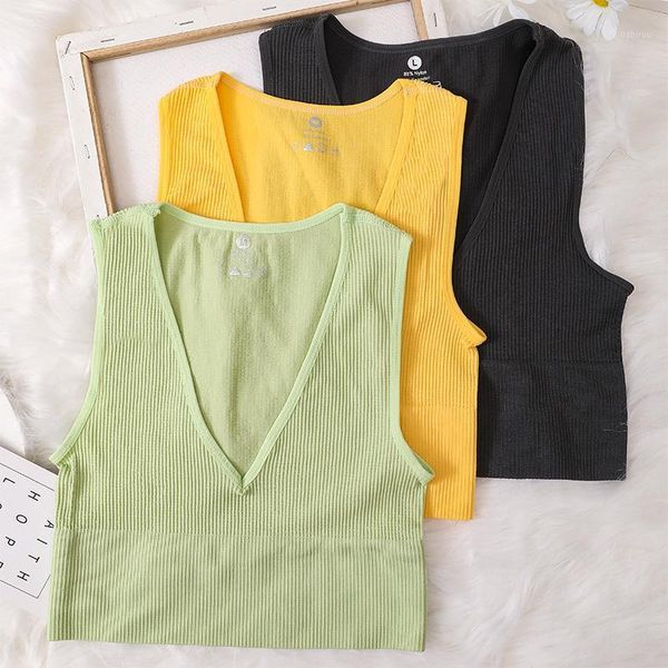

camisoles & tanks women crop deep v bralette seamless camis underwear female short summer tank basic chic camisole, Black;white