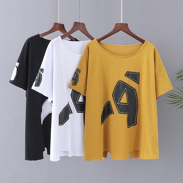 

plus size t-shirt women's clothing t-shirts summer 2021 show thin tees loose big letters offset holes, Black