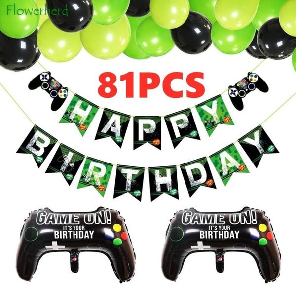 

party decoration 81pcs video game kit happy birthday gaming banner balloons set gamer boys supplies
