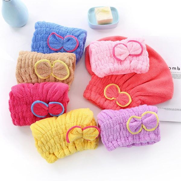 

shower caps quick drying hair towels absorbent head wrap bowknot towel hats turban bath cap for home sauna bathroom accessories