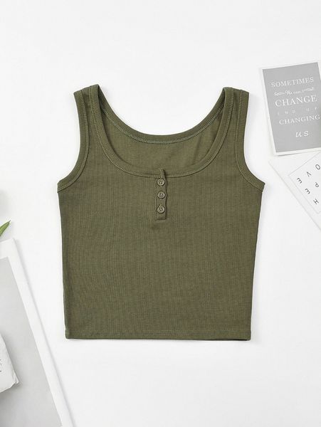 

solid button rib-knit tank h9n2#, White