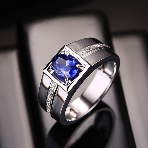 

cluster rings fashion men ring 925 silver jewelry sapphire gemstone oval shape finger wedding party adjustable male drop ship, Golden;silver