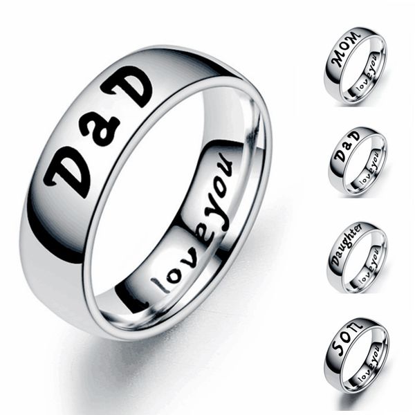

2021 simple 6mm stainless steel i love you mom son daughter decoration family rings jewelry whole drop, Silver