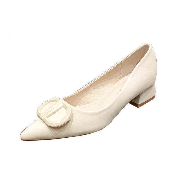 

fashion single sho female personality d-button square heels high temperament pointed thick women's work
