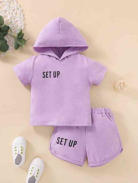 

baby letter graphic hooded tee with track shorts she, Blue