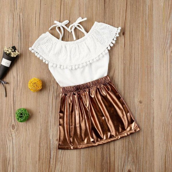 

clothing sets baby & children's 6m-3years 2pcs toddler kids girl ruffle leather skirt outfits clothes summer, White