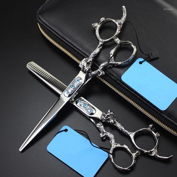 

professional japan 440c 6 inch dragon handle gem hair scissors cutting barber salon thinning shears hairdressing scissors1