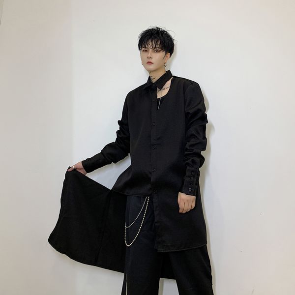 

men with sleeves, hollow asymmetry, thin, casual male shirt streetwear long gothic hip hop, party dress, stage clothes. jzd8, White;black