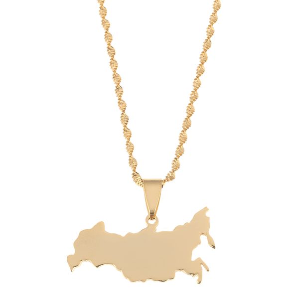 Collane con ciondolo con mappa della Russia placcata in oro in acciaio inossidabile I gioielli con ciondoli della Federazione Russa