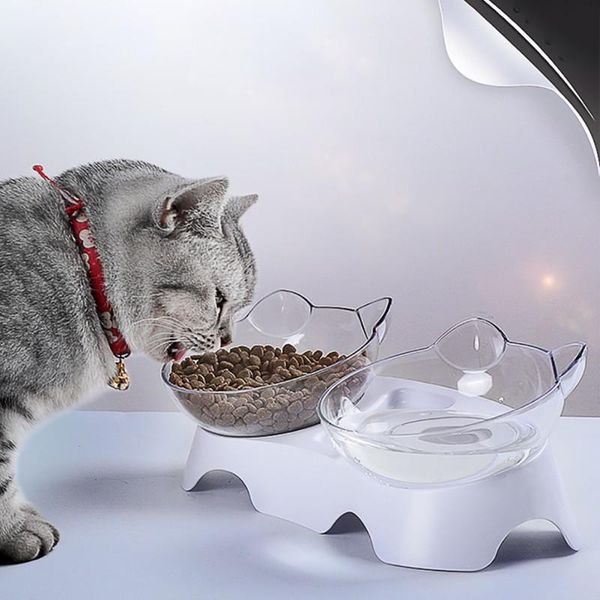 

pet cat bowl protect cervical vertebra tilt mouth drinking water dual-use transparent bowls storage for dogs cats & feeders