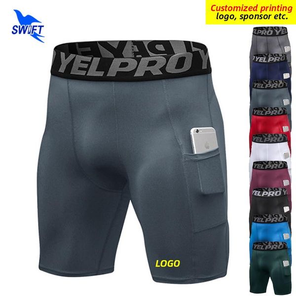 

running pants quick dry compression tights men with pocket gym fitness shorts sportswear short leggings elastic underwear customized, Black;blue