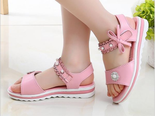 

pearl pink white fashion non-slip soft bottom bows sandals summer korean girls kids princess shoes1, Black;red