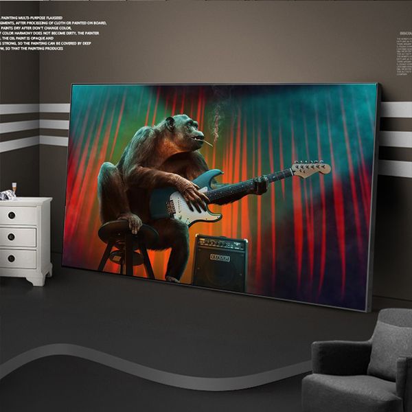 

music monkey playing guitar canvas art posters and prints animals art paintings on the wall art modern pictures for living room