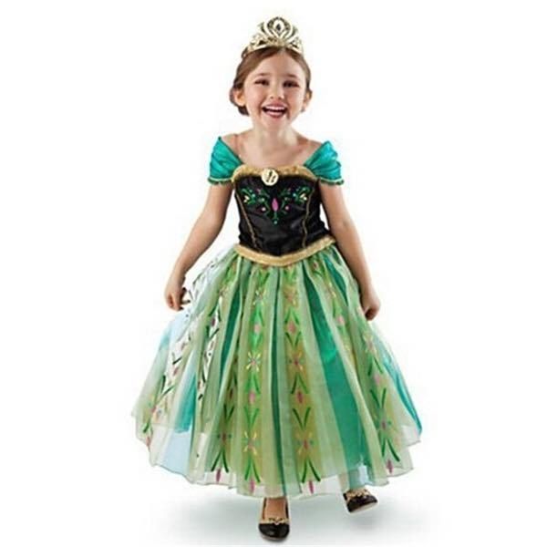 

2021 summer ice and snow wonderland green princess anna folding performance skirt children's dress, Red;yellow