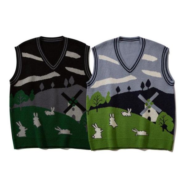 

men's vests men hip hop knitted jumper sweater vest streetwear harajuku 2021 autumn fashion casual sleeveless knitwear pullovers w2207, Black;white