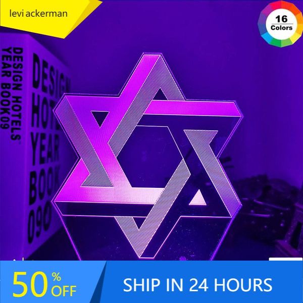 

night lights 3d optical acrylic light lamp mogen david for home decoration color changing nightlight gift shield of table