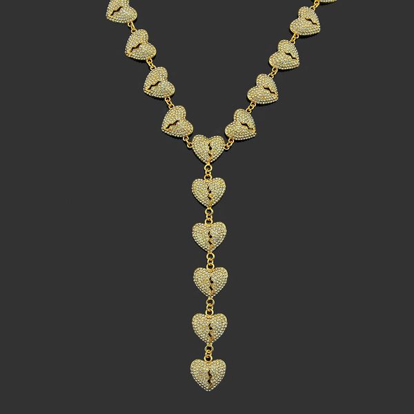 

amulet neck pendants 2021 creative alloy full diamond broken heart necklace exaggerated men's peach love serial, Silver