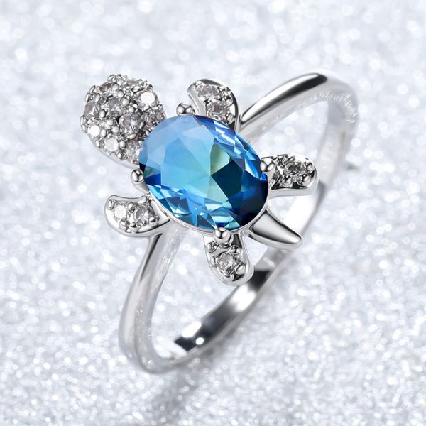 

fashion blue purple oval zircon rainbow stone opal turtle ring multicolor crystal silver color animal rings jewelry, Slivery;golden