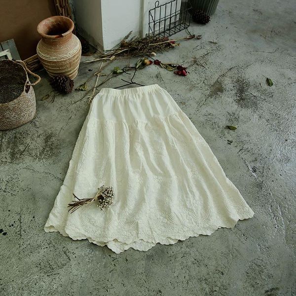 

fashion casual women's clothing all-embroidered cotton midi skirt skirts, Black