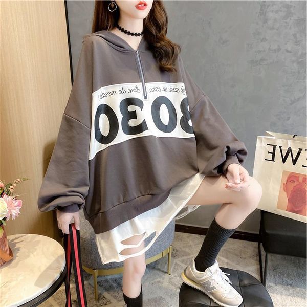 

2021 autumn and winter new fashion trend isn medium long loose large size women's sweater, Blue;black
