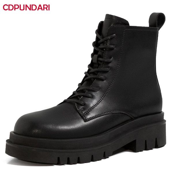 

boots ladies black genuine leather platform ankle for women autumn winter casual short shoes bottines femme