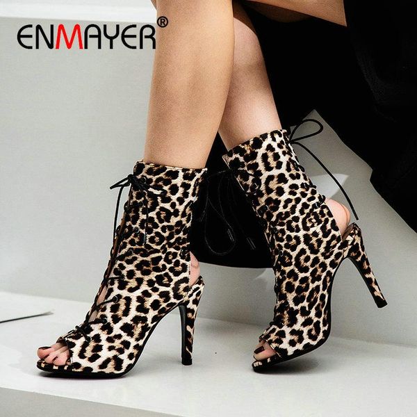 

shoes woman leopard pu fashion sewing 2021 casual gladiator lace-up high heels sandals women thin size 34-43, Black