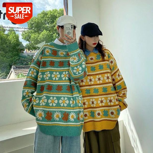

2020 men's flower printing oversized wool sweaters loose casual trendy pullover clothes knitting 3 color coats cashmere knit #269v, White;black