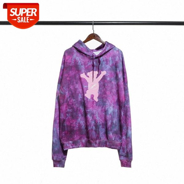 

we11 tie-dye bear zipper and velvet version hooded sweater #ad1v, Black