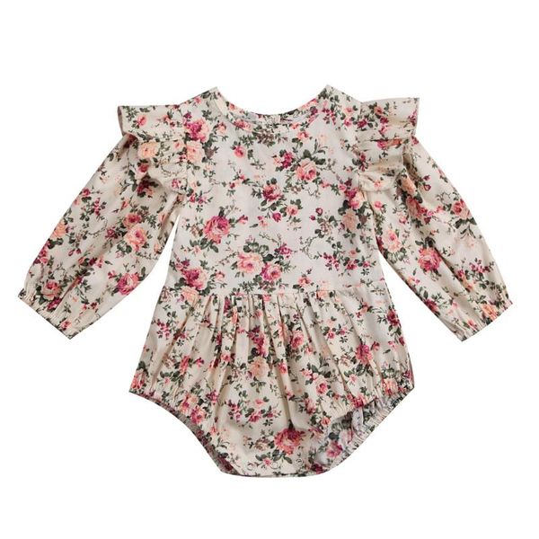 

jumpsuits 2021 infant baby girl casual jumpsuit floral pattern ruffles long sleeve romper outfits 6-18m, Blue