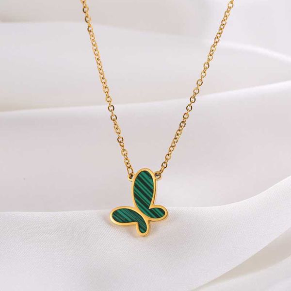 

chains 316l stainless steel green butterfly pendant charms chain choker necklace for women fashion fine jewelry party gifts san538, Silver