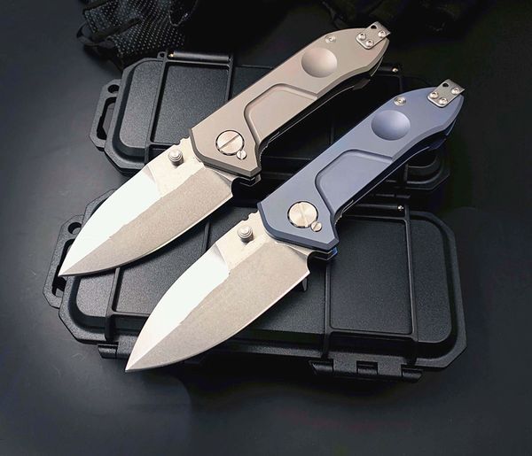 Offerta speciale Coltello chiudibile tattico Strong ER D2 Lama satinata TC4 Manico in lega di titanio Coltelli pieghevoli tascabili EDC da esterno con confezione in scatola di plastica