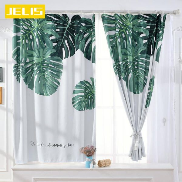 

curtain & drapes nordic style blackout curtains for living room bedroom simple drape plantain leaf printed shading blind home decor
