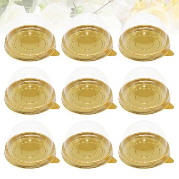 

gift wrap 100pcs round plastic egg-yolk puff container transparent mooncake dome boxes baking packing box (golden tray)