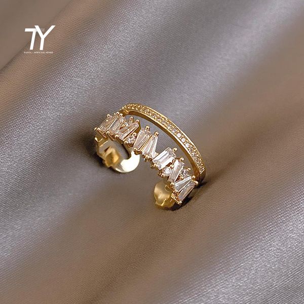 Bandringe Luxus Zirkon Gold Double Student Öffnungsringe für Frau 2021 Mode Gothic Fingerschmuck Hochzeit Party Mädchen Sexy Ring Verlobung 2024 Designer Ring