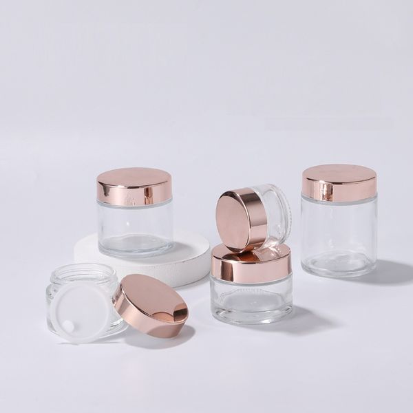 5G ~ 100G Verpackung Flaschen Leere Kosmetische Creme Jar Helle Rose Gold Transparent Glas Make-Up Gesicht Behälter Lotion auge