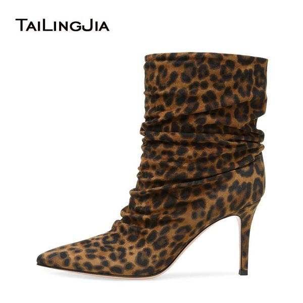 

boots tradesy leopard ankle for women 2021 high heel slouch ladies pointed toe brown booties faux suede slip on short boot, Black