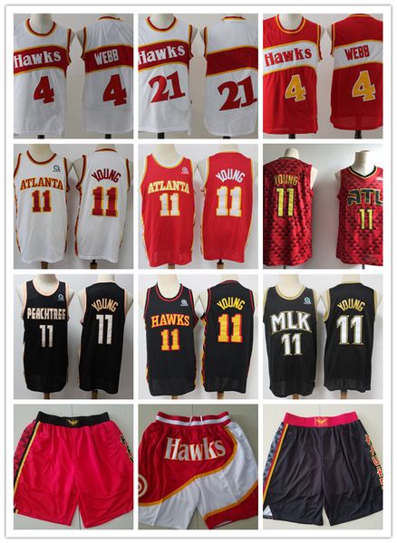 

mens atlantahawksthrowback spud 4 webb 21 trae 11 young basketball shorts basketball jerseys red black white, Black;red