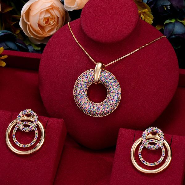 

earrings & necklace godki 2pcs crossover dubai bridal zirconia earring sets for women wedding party cubic cz crystal jewelry, Silver