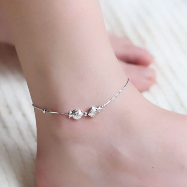 

s925 silver jewelry kiss female korean version simple cute clown fish accessories girlfriend friend adornment anklet, Red;blue