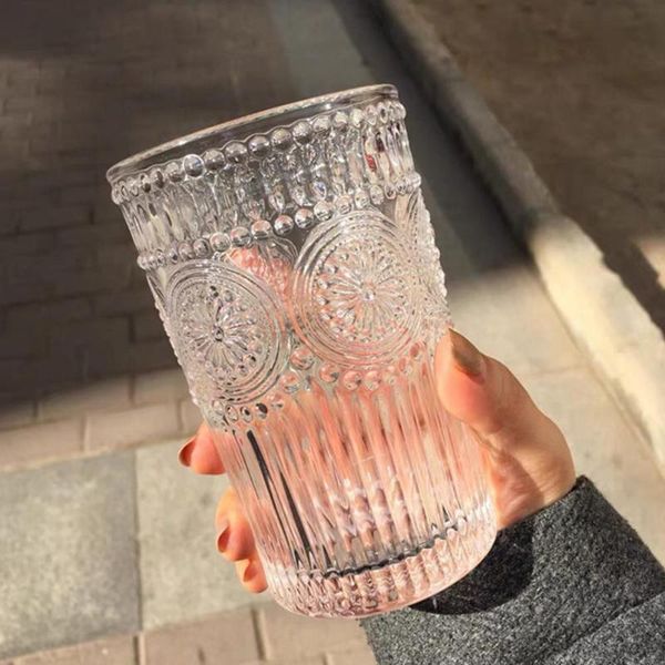

wine glasses 260/380ml vintage sunflower engraved single layer cold drink glass cup tea mug