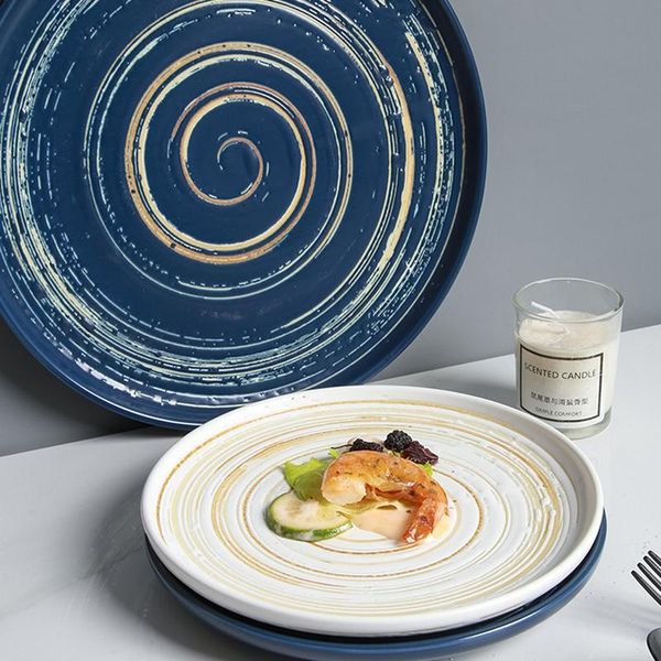 

dishes & plates japanese hand-painted creative ceramic household dessert plate fruit fish steak ins wind round flat shal